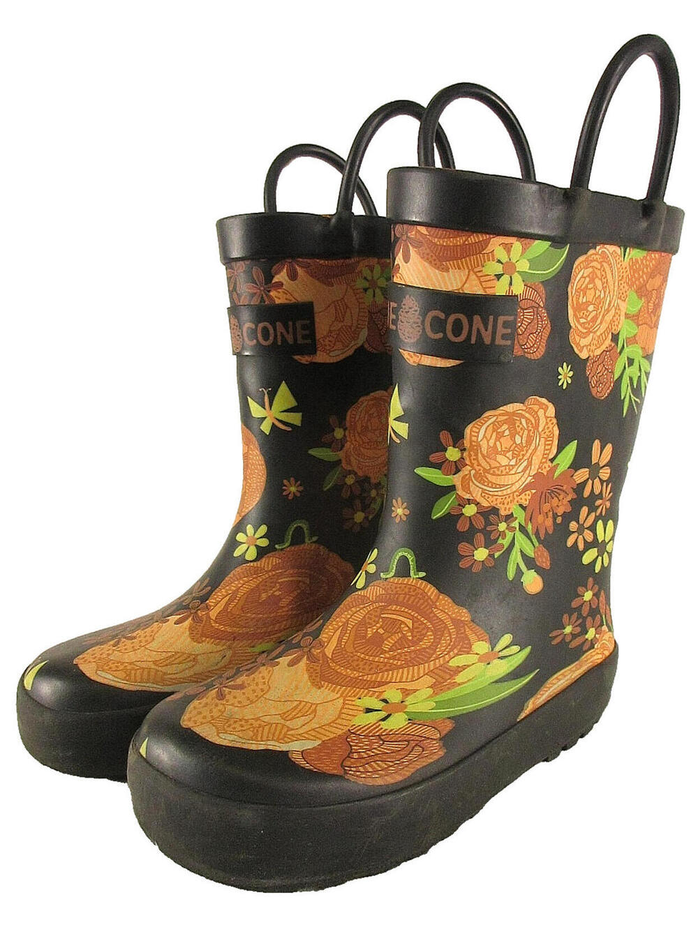 Lone Cone Kids Secret Garden Rain Boots Floral Print Size US8 EU25 Black